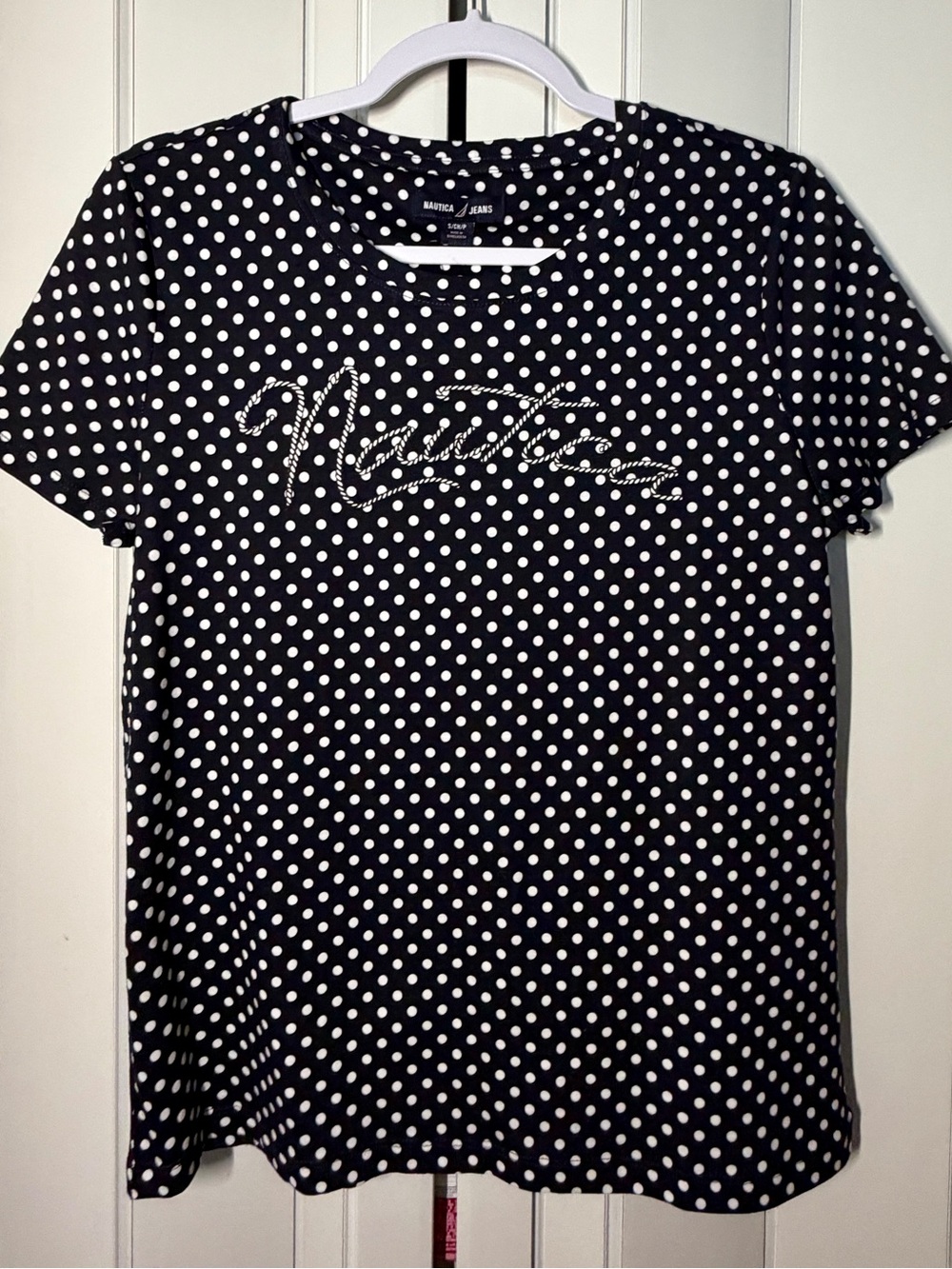 Nautica Black Polka Dot Tee with Rope Script Logo